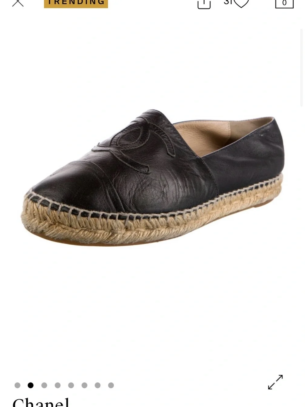 CHANEL Black Leather Espadrille Flats with Interlocking CC